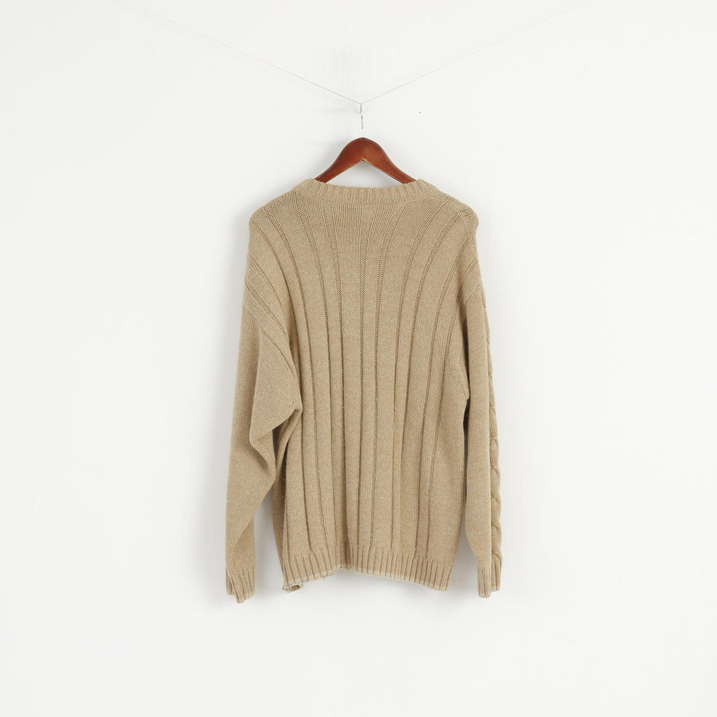 Camel Active Men XL Jumper Brown Wool Acrylic Blend Knit Classic Pullover Sweater