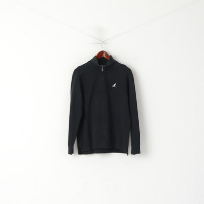 Kangol Men S Sweatshirt Black Pullover Cotton Vintage Zip Neck Sport Top