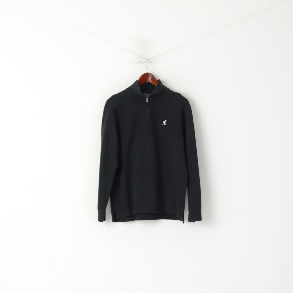 Kangol Men S Sweatshirt Black Pullover Cotton Vintage Zip Neck Sport Top
