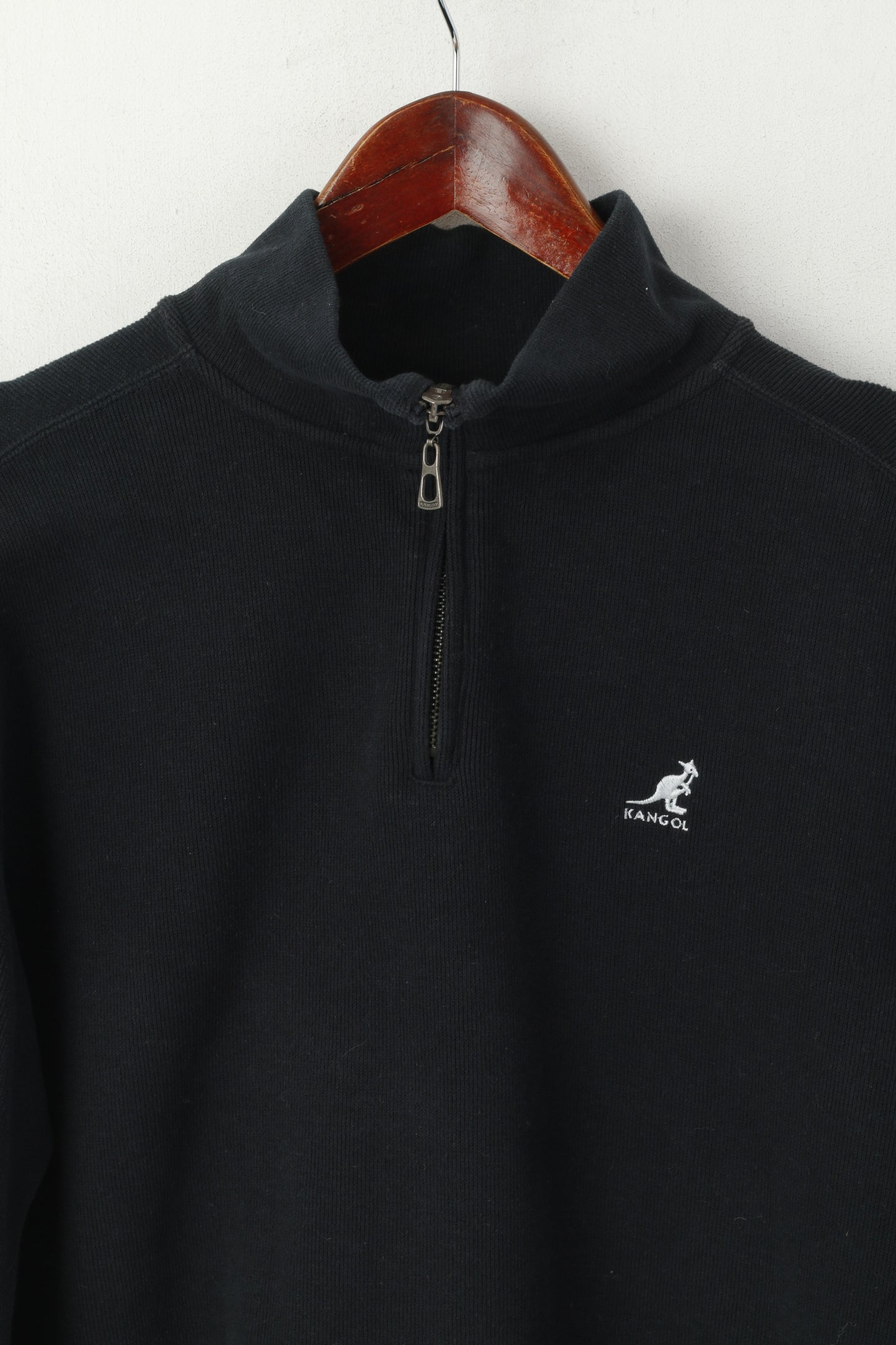 Kangol Men S Sweatshirt Black Pullover Cotton Vintage Zip Neck Sport Top