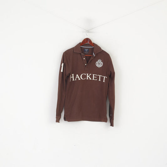 Hackett London Men XS Polo Shirt Brown Cotton Limited Edition Long Sleeve Top