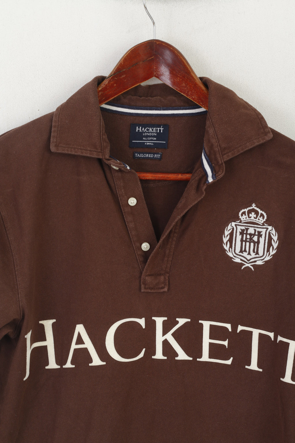 Hackett London Men XS Polo Shirt Brown Cotton Limited Edition Long Sleeve Top