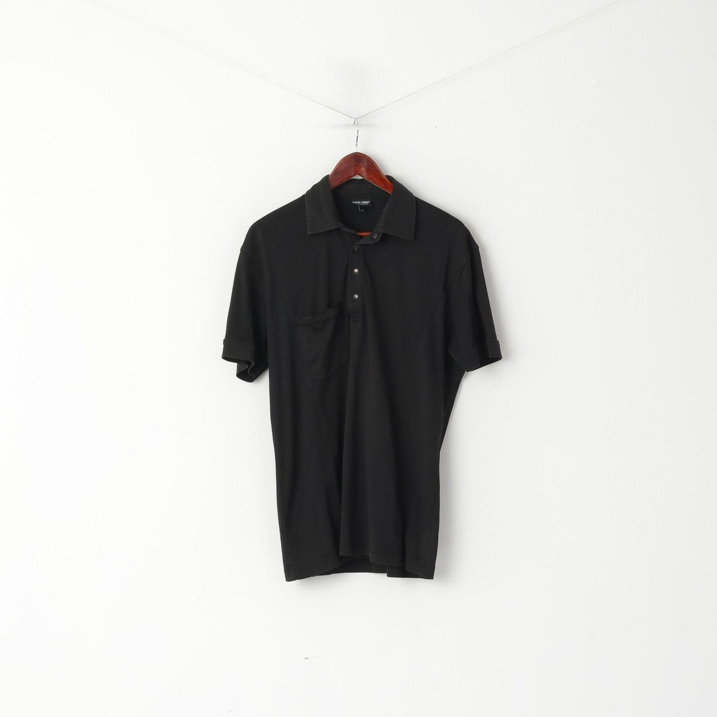 Galvin Green Men L Polo Shirt Black Cotton Pocket Golf Activewear Snap Neck Top