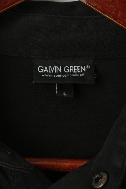 Galvin Green Men L Polo Noir Coton Poche Golf Activewear Snap Neck Top