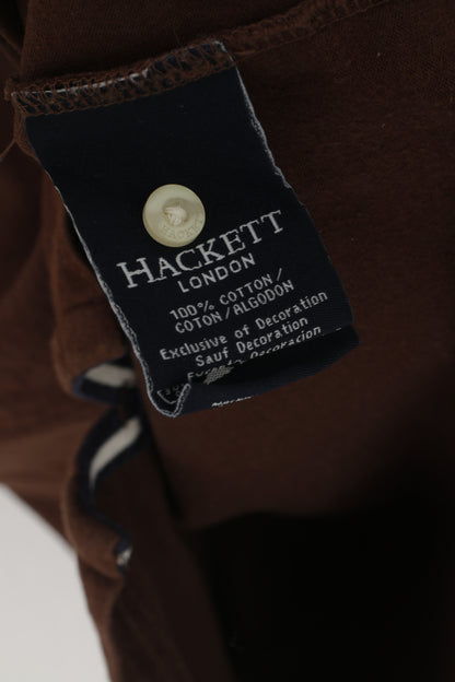 Hackett London Hommes XS Polo Marron Coton Édition Limitée Haut à Manches Longues