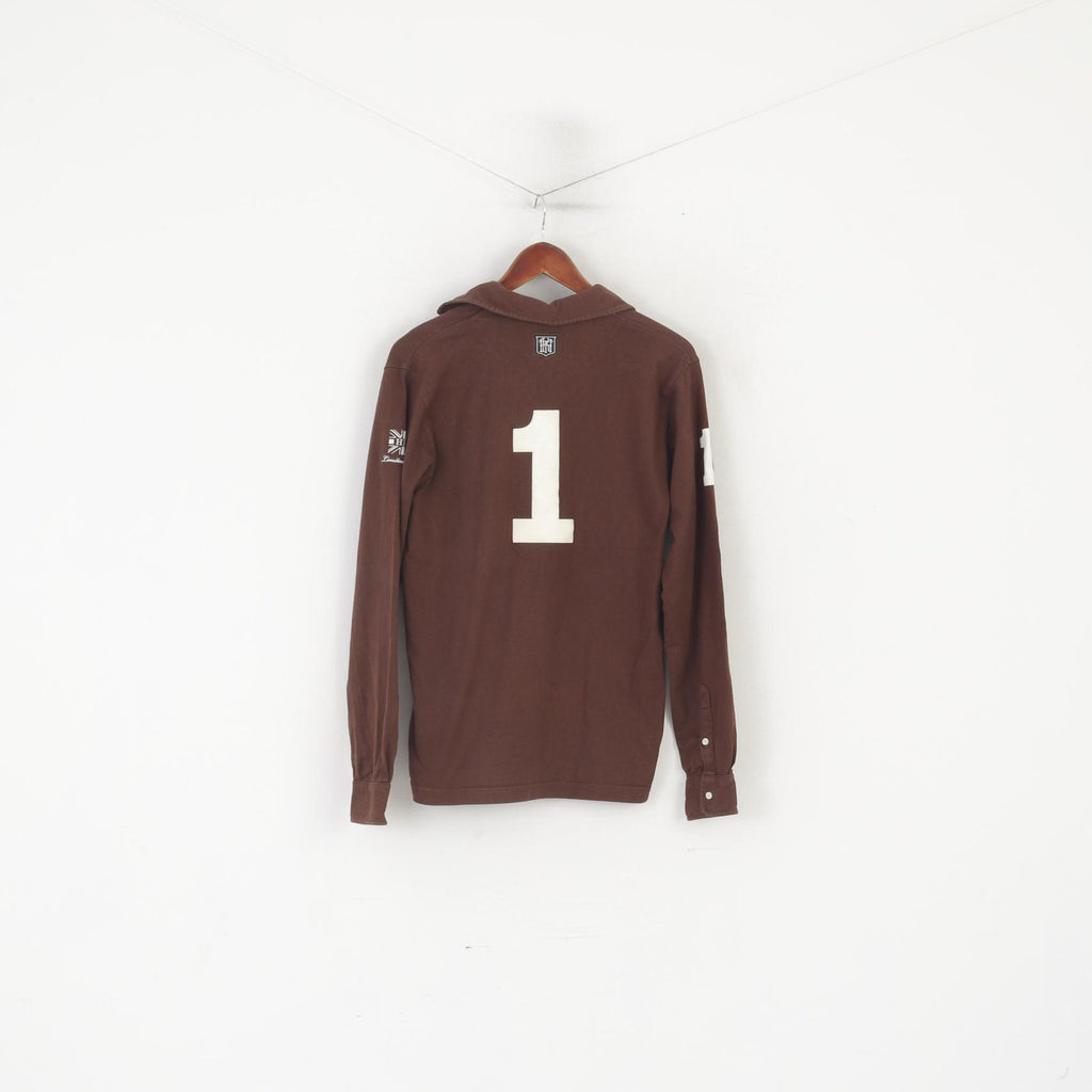 Hackett London Men XS Polo Shirt Brown Cotton Limited Edition Long Sleeve Top