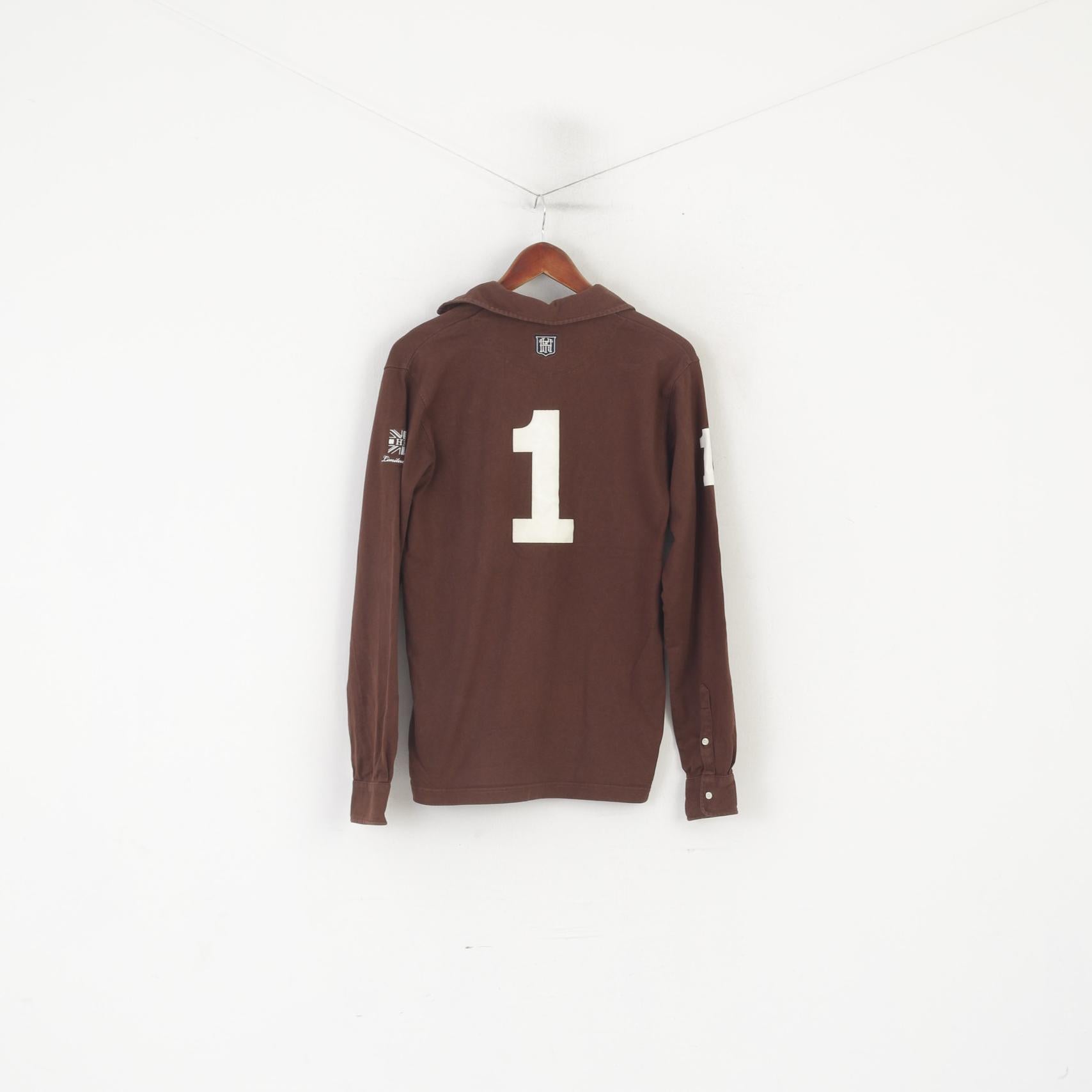Hackett London Men XS Polo Shirt Brown Cotton Limited Edition Long Sleeve Top