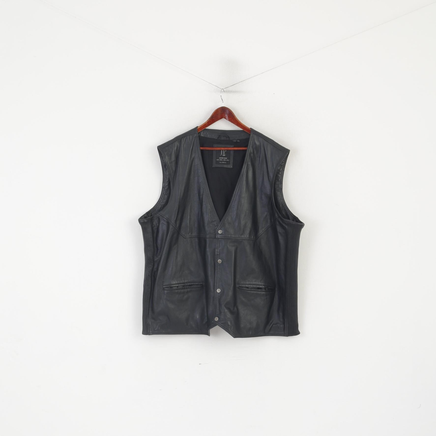 JP 1880 Men 6XL Waistcoat Black Leather Nappa Northern Brand Biker Vest