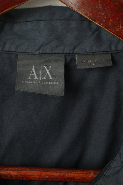 Armani Exchange Men L Casual Shirt Graphite Cotton Detailed BUtton Short Sleeve Top