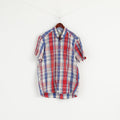 Pierre Cardin Men XL Casual Shirt French Heritage Blue Red Check Cotton Short Sleeve Top