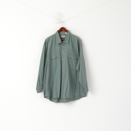 John F. Gee Jeanswear Uomo 49/50 3XL Camicia casual Top oversize in denim di cotone verde