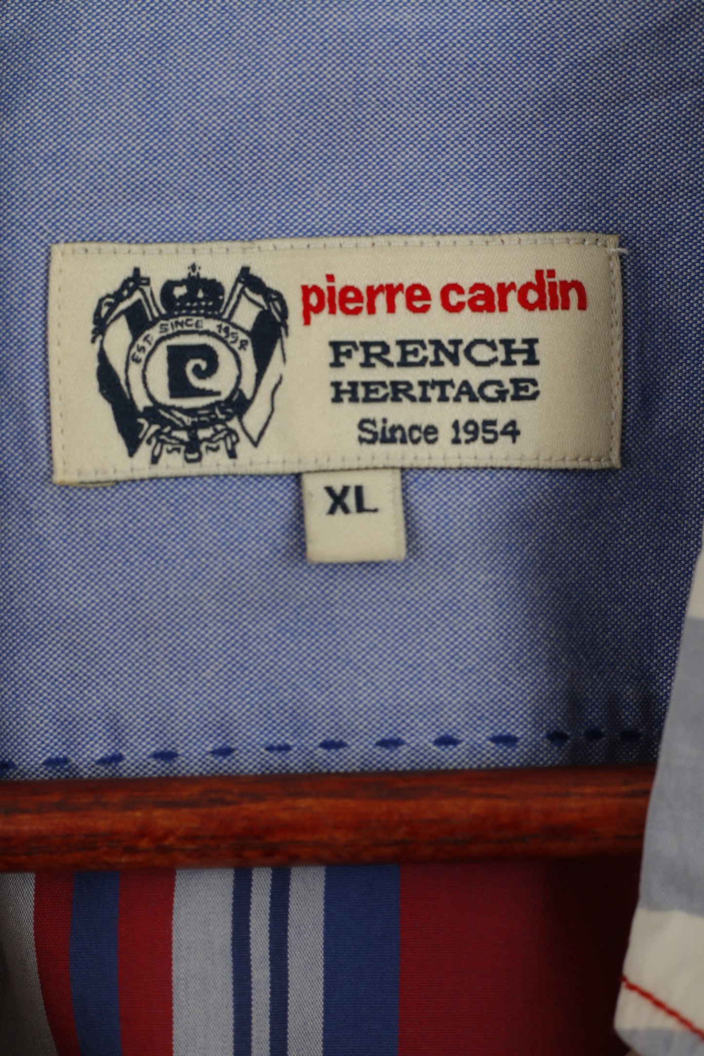 Pierre Cardin Men XL Casual Shirt French Heritage Blue Red Check Cotton Short Sleeve Top