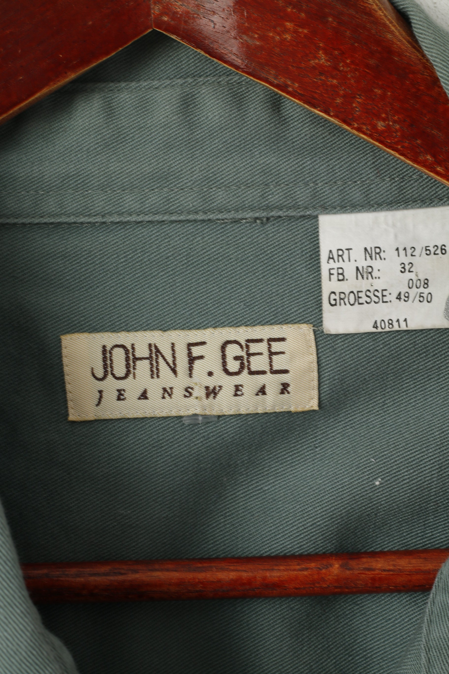 John F. Gee Jeanswear Men 49/50 3XL Casual Shirt Green Cotton Denim Oversize Top