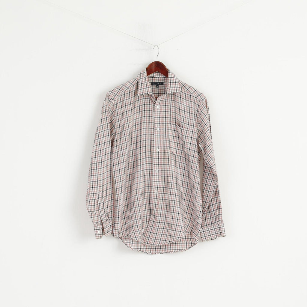 James Pringle Men S Casual Shirt Beige Check Cotton Long Sleeve Pocket Top