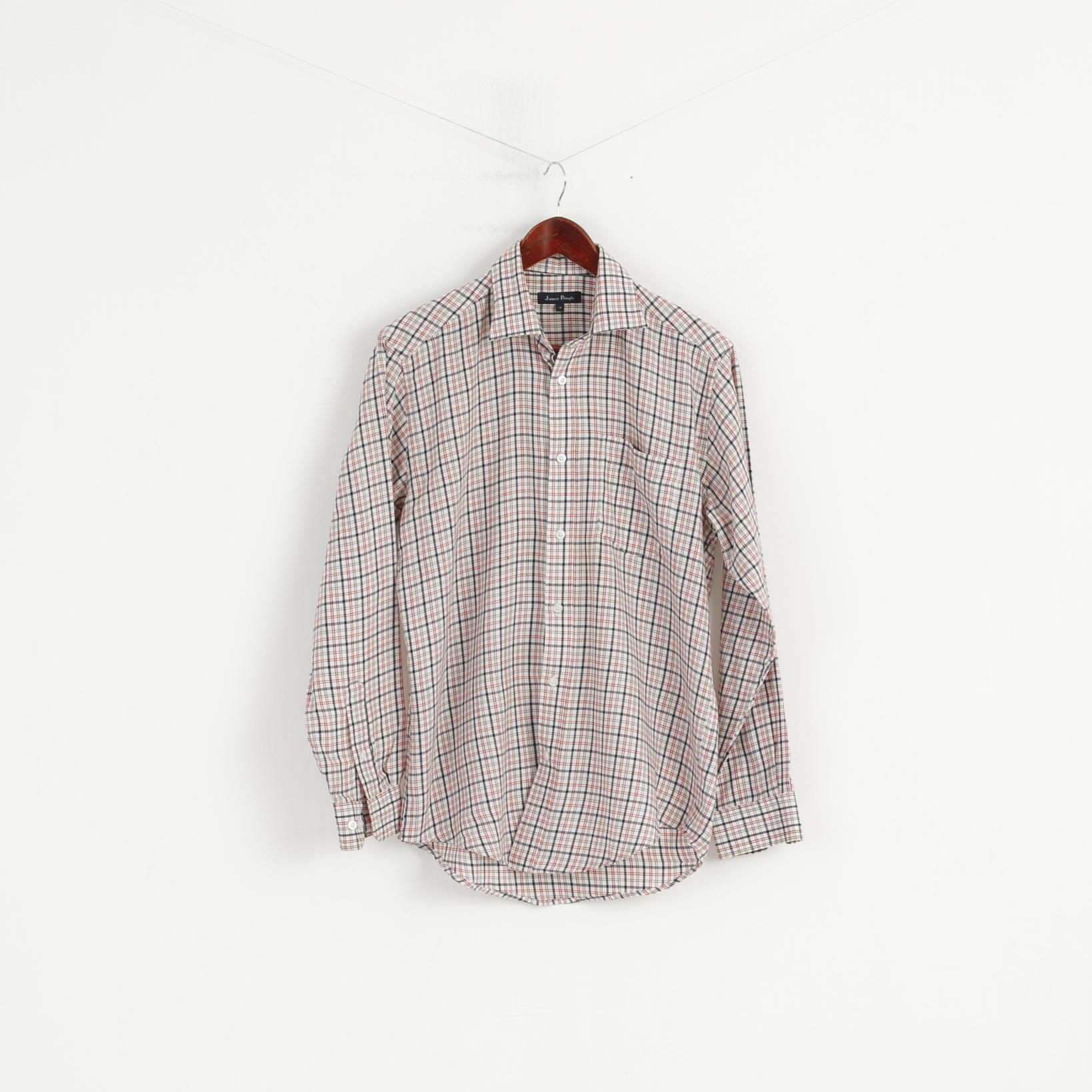 James Pringle Men S Casual Shirt Beige Check Cotton Long Sleeve Pocket Top