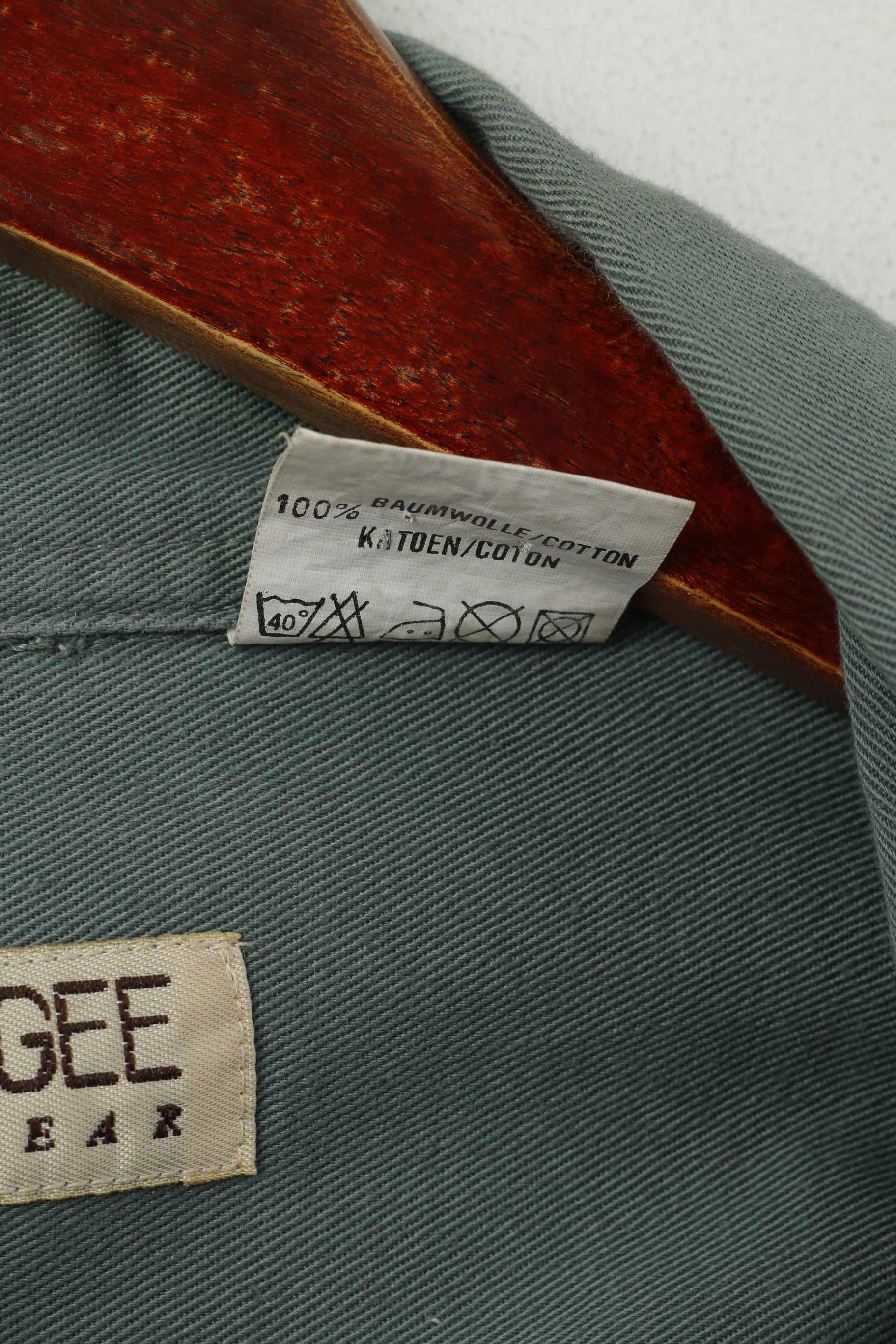 John F. Gee Jeanswear Men 49/50 3XL Casual Shirt Green Cotton Denim Oversize Top