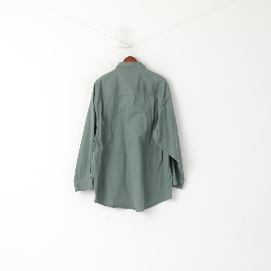 John F. Gee Jeanswear Men 49/50 3XL Casual Shirt Green Cotton Denim Oversize Top