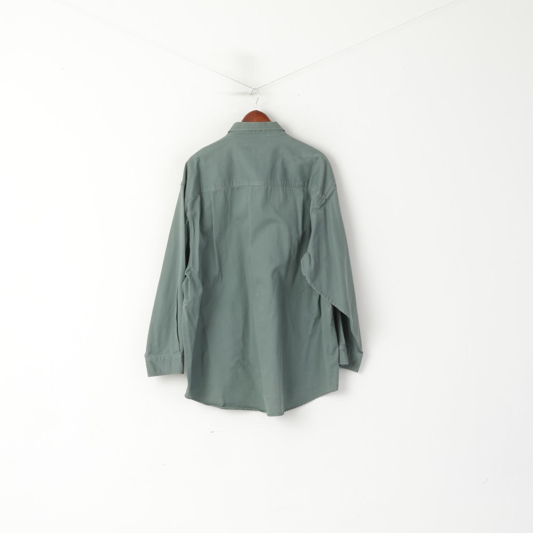 John F. Gee Jeanswear Men 49/50 3XL Casual Shirt Green Cotton Denim Oversize Top