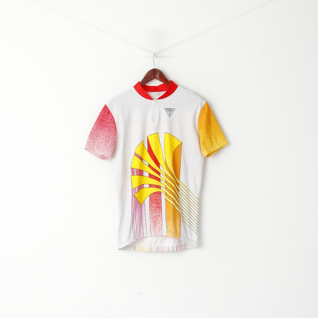 One And 2 Hommes 54 XL Chemise de Cyclisme Blanc Vintage Made in Italy Col Zippé Haut de Vélo