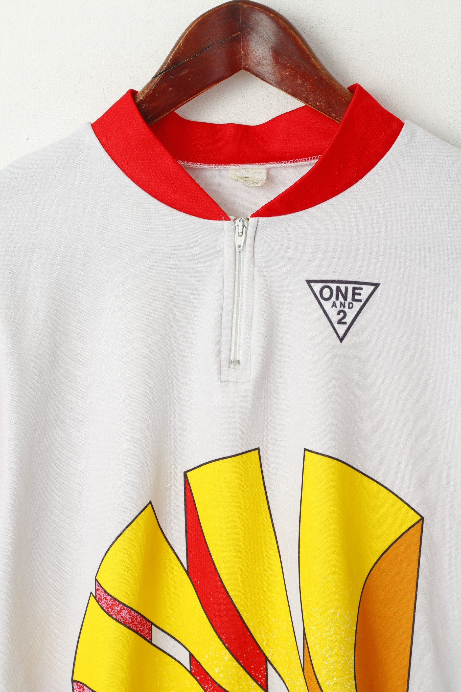 One And 2 Hommes 54 XL Chemise de Cyclisme Blanc Vintage Made in Italy Col Zippé Haut de Vélo