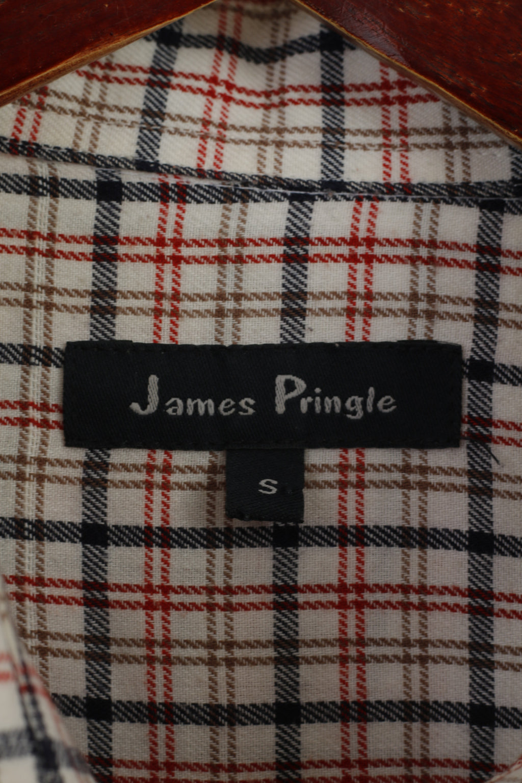 James Pringle Men S Casual Shirt Beige Check Cotton Long Sleeve Pocket Top