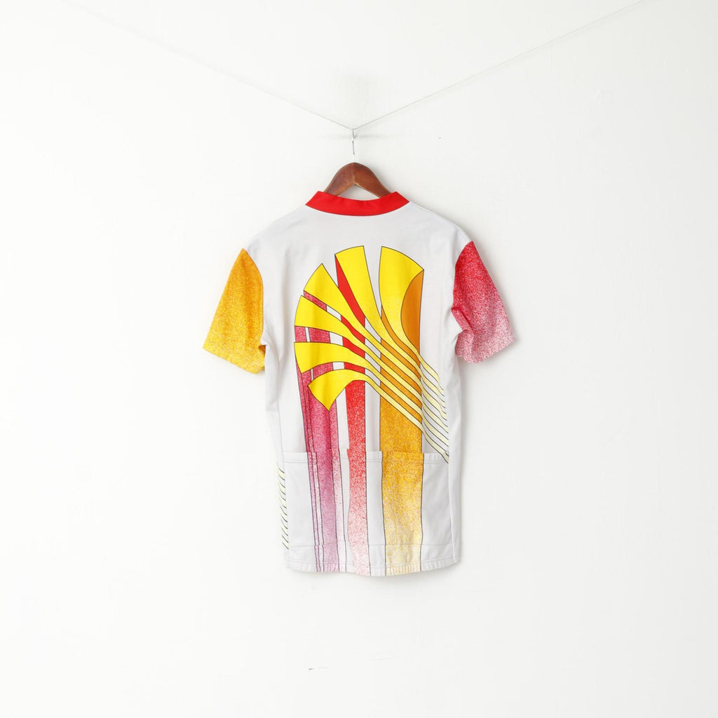 One And 2 Hommes 54 XL Chemise de Cyclisme Blanc Vintage Made in Italy Col Zippé Haut de Vélo