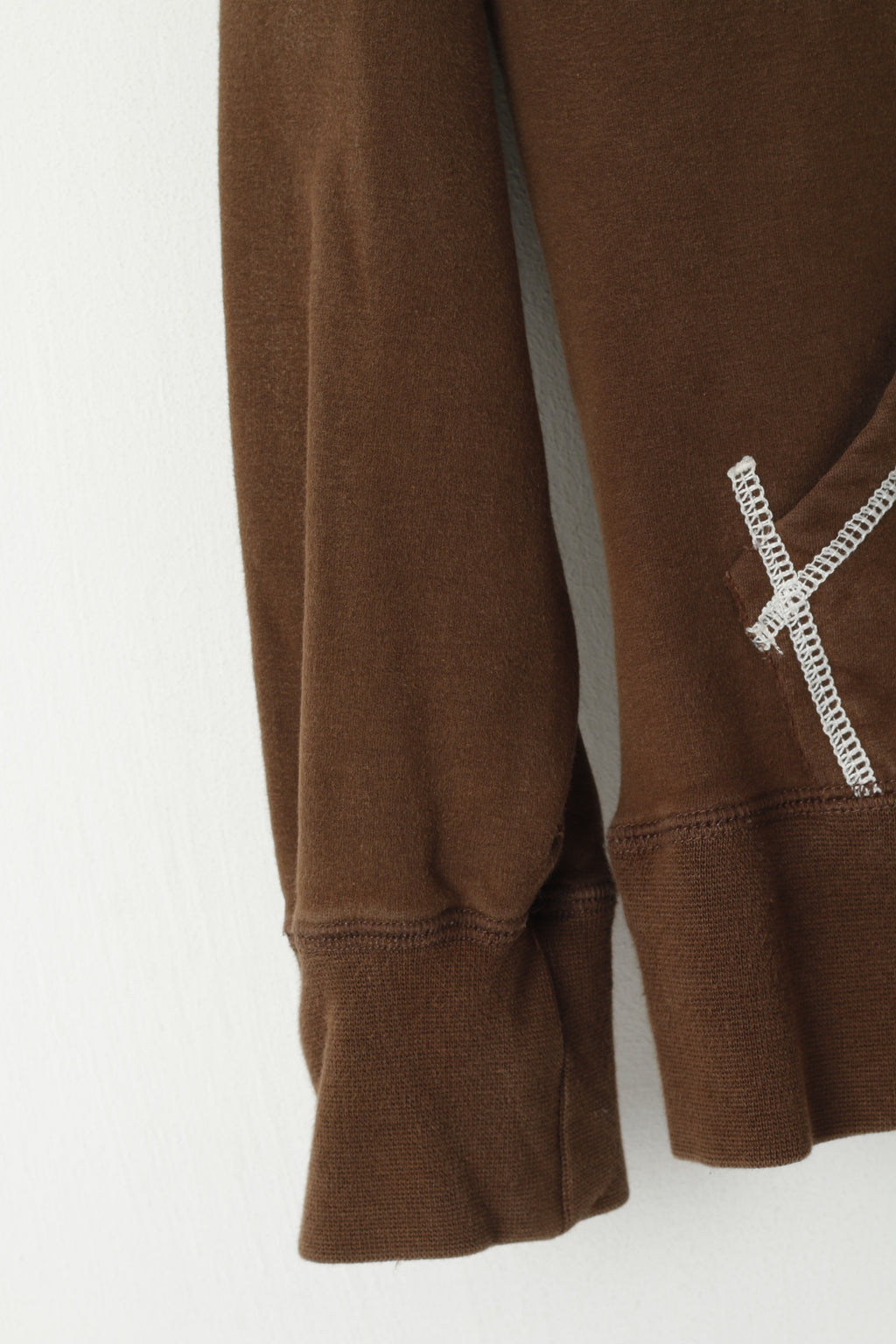 Musto Women 10 S Sweatshirt Brown Cotton Hooded V Neck Kangaroo Pocket Top