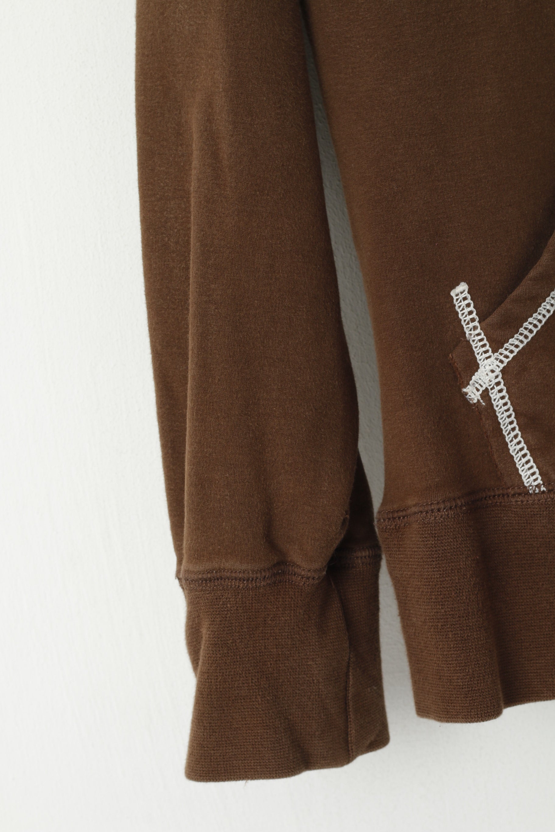 Musto Women 10 S Sweatshirt Brown Cotton Hooded V Neck Kangaroo Pocket Top