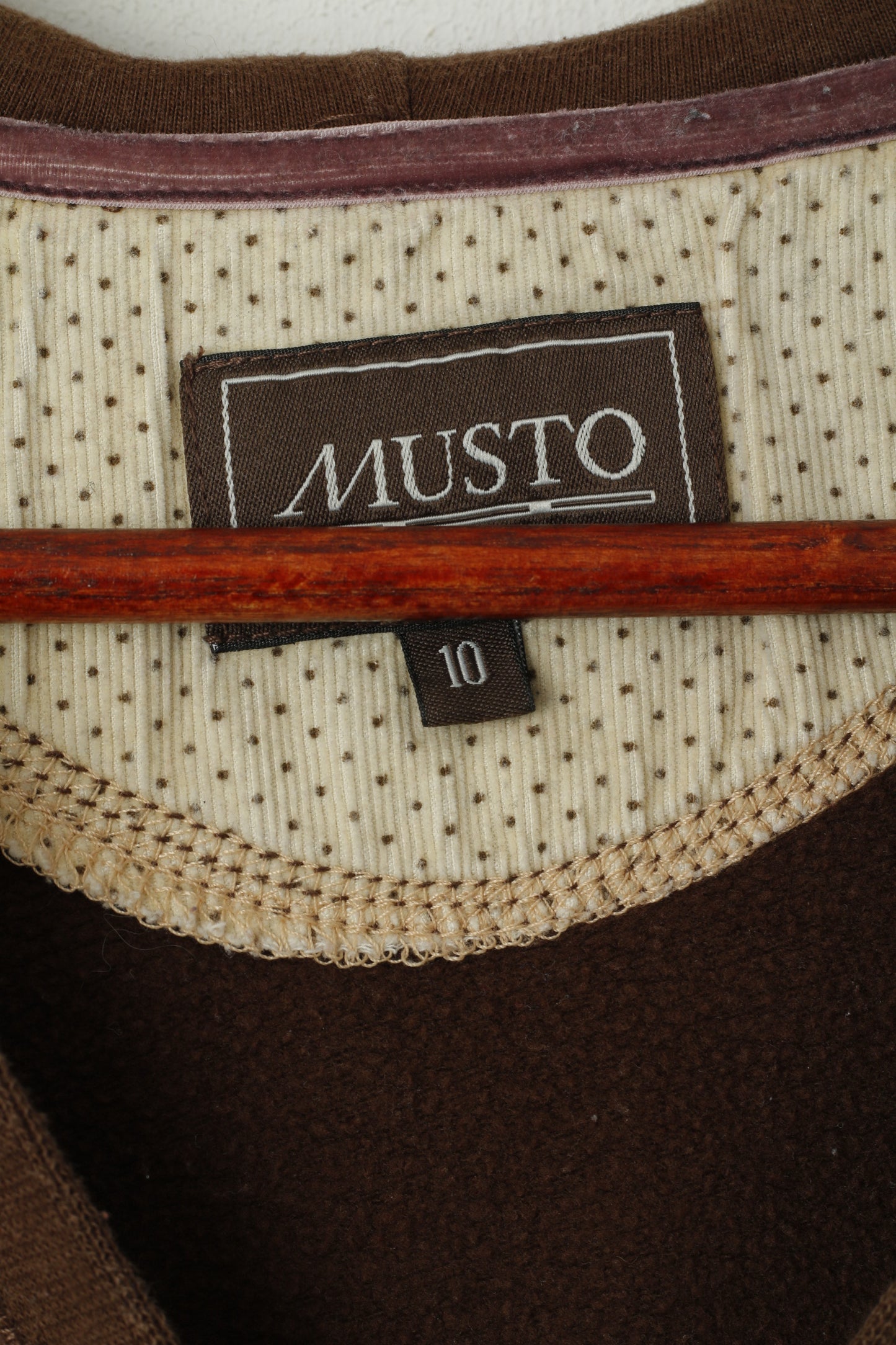 Musto Women 10 S Sweatshirt Brown Cotton Hooded V Neck Kangaroo Pocket Top