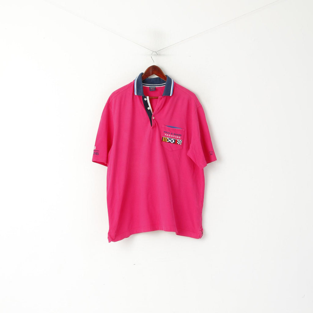 Paul & Shark Men 2XL Polo Shirt Pink Cotton Newport Sydney World Yachting Cup Top