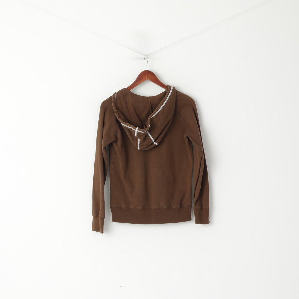 Musto Women 10 S Sweatshirt Brown Cotton Hooded V Neck Kangaroo Pocket Top