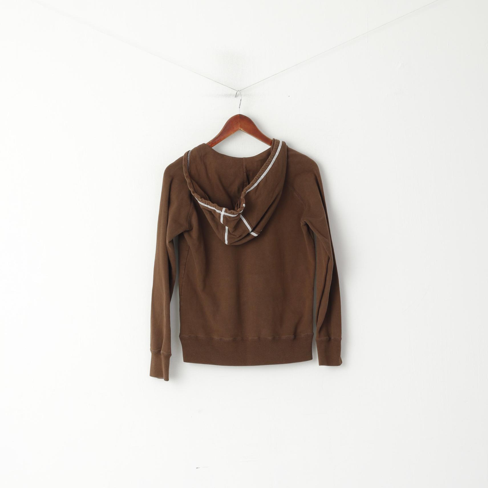 Musto Women 10 S Sweatshirt Brown Cotton Hooded V Neck Kangaroo Pocket Top