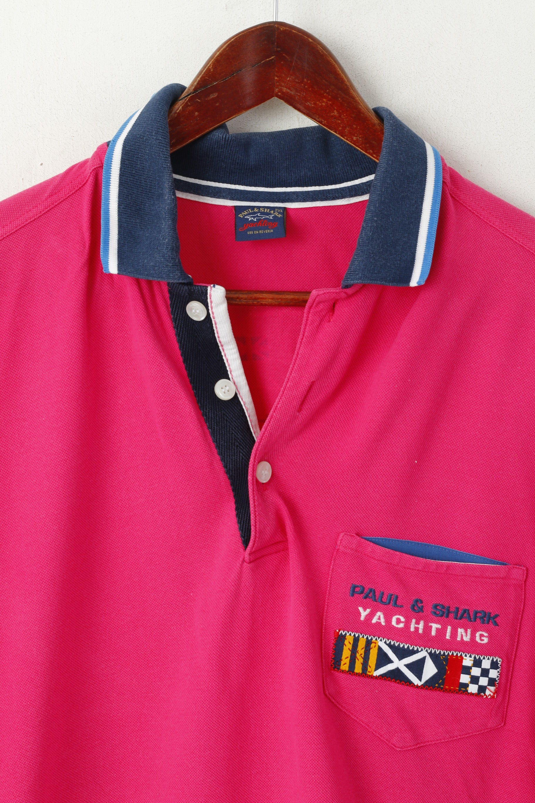Paul & Shark Men 2XL Polo Shirt Pink Cotton Newport Sydney World Yachting Cup Top