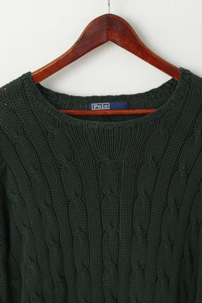 Polo by Ralph Lauren Men XXL Jumper Green Cable Knit Cotton Vintage Sweater