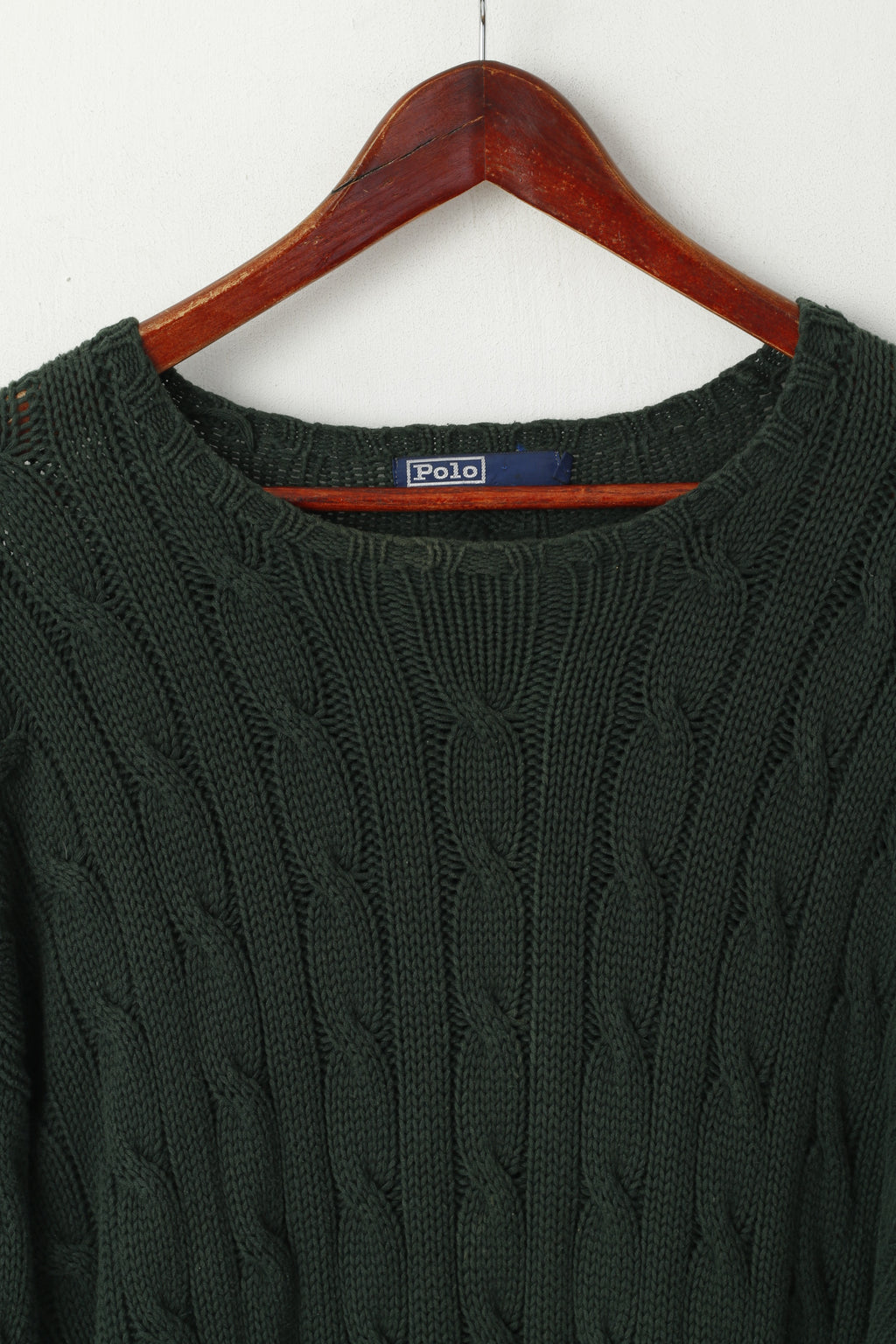 Polo di Ralph Lauren Uomo XXL Maglione verde a trecce in cotone lavorato a maglia maglione vintage