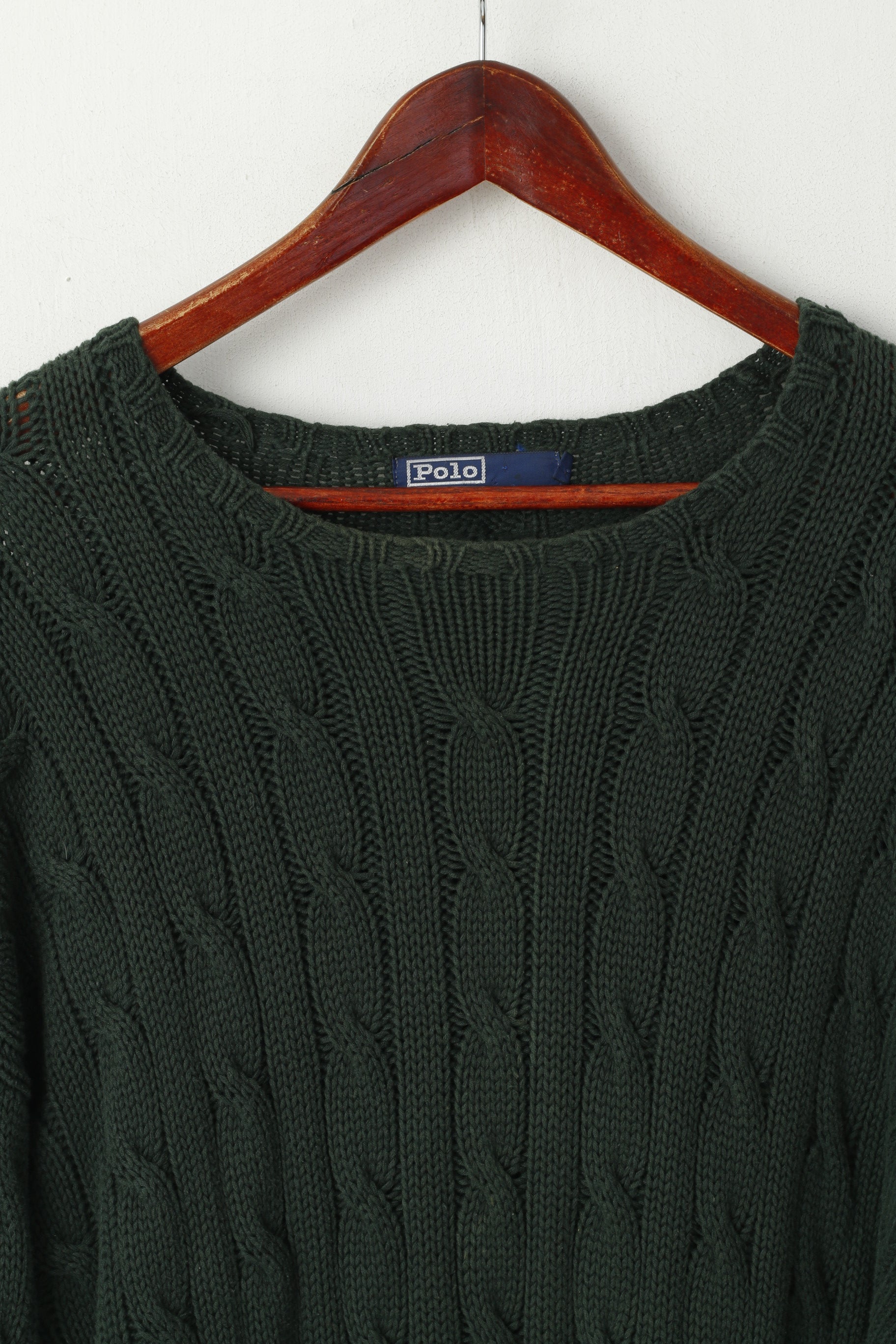 Polo di Ralph Lauren Uomo XXL Maglione verde a trecce in cotone lavorato a maglia maglione vintage