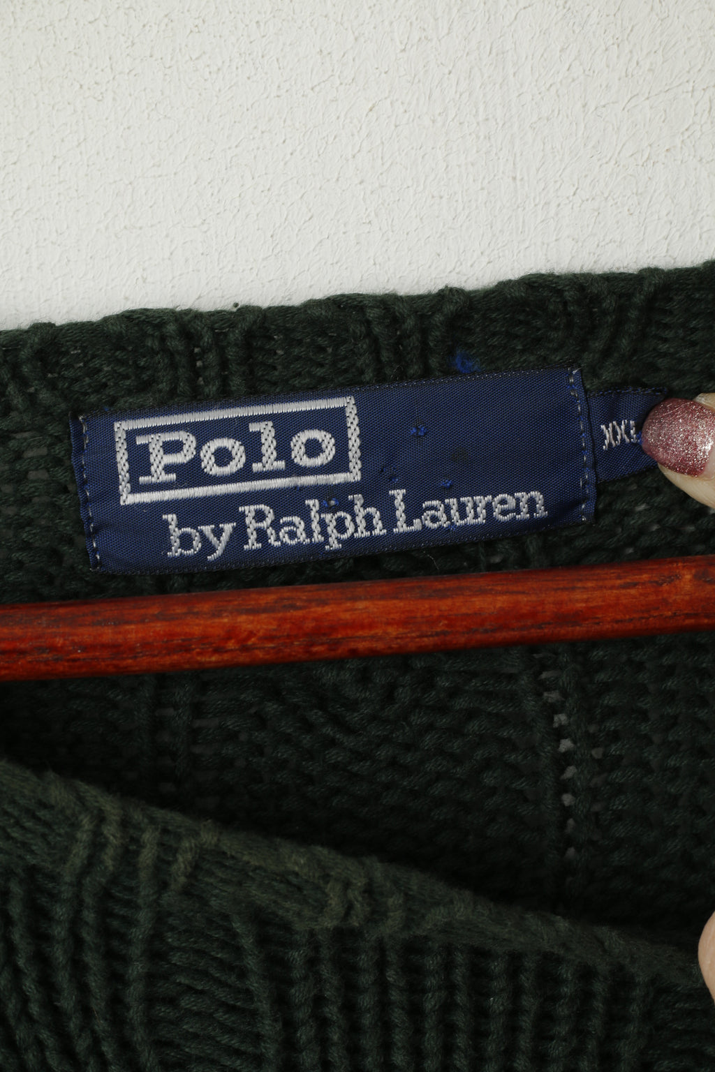 Polo di Ralph Lauren Uomo XXL Maglione verde a trecce in cotone lavorato a maglia maglione vintage