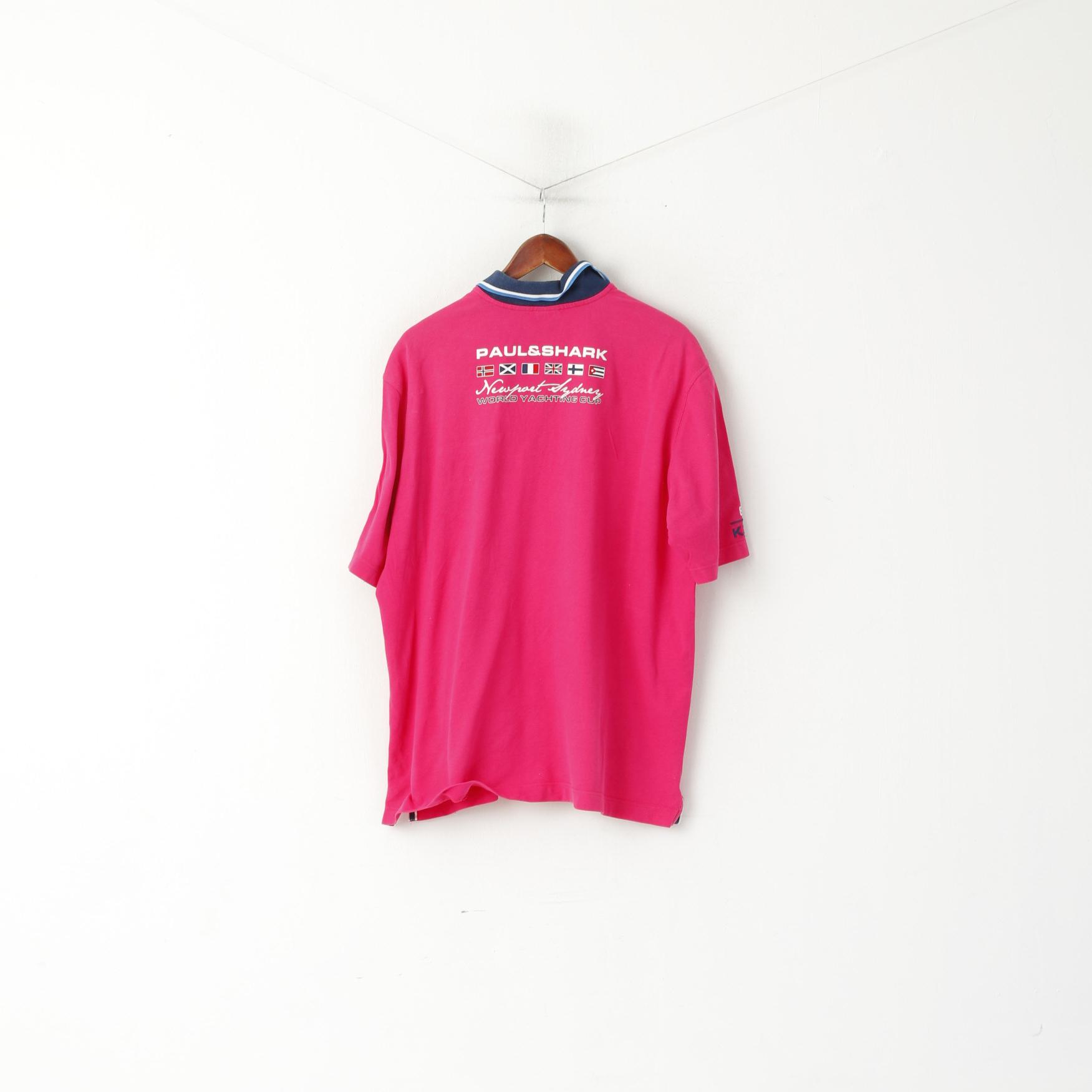 Paul & Shark Men 2XL Polo Shirt Pink Cotton Newport Sydney World Yachting Cup Top
