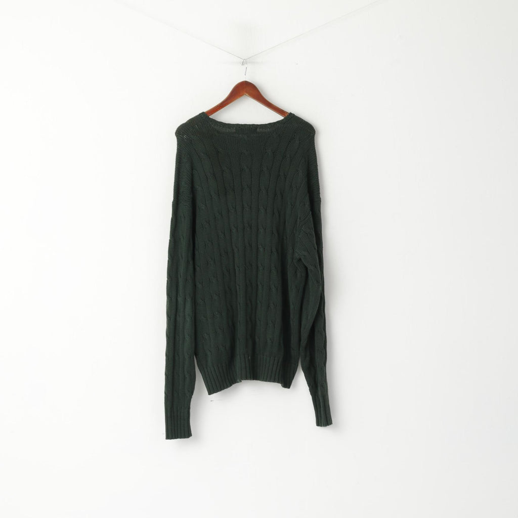 Polo di Ralph Lauren Uomo XXL Maglione verde a trecce in cotone lavorato a maglia maglione vintage