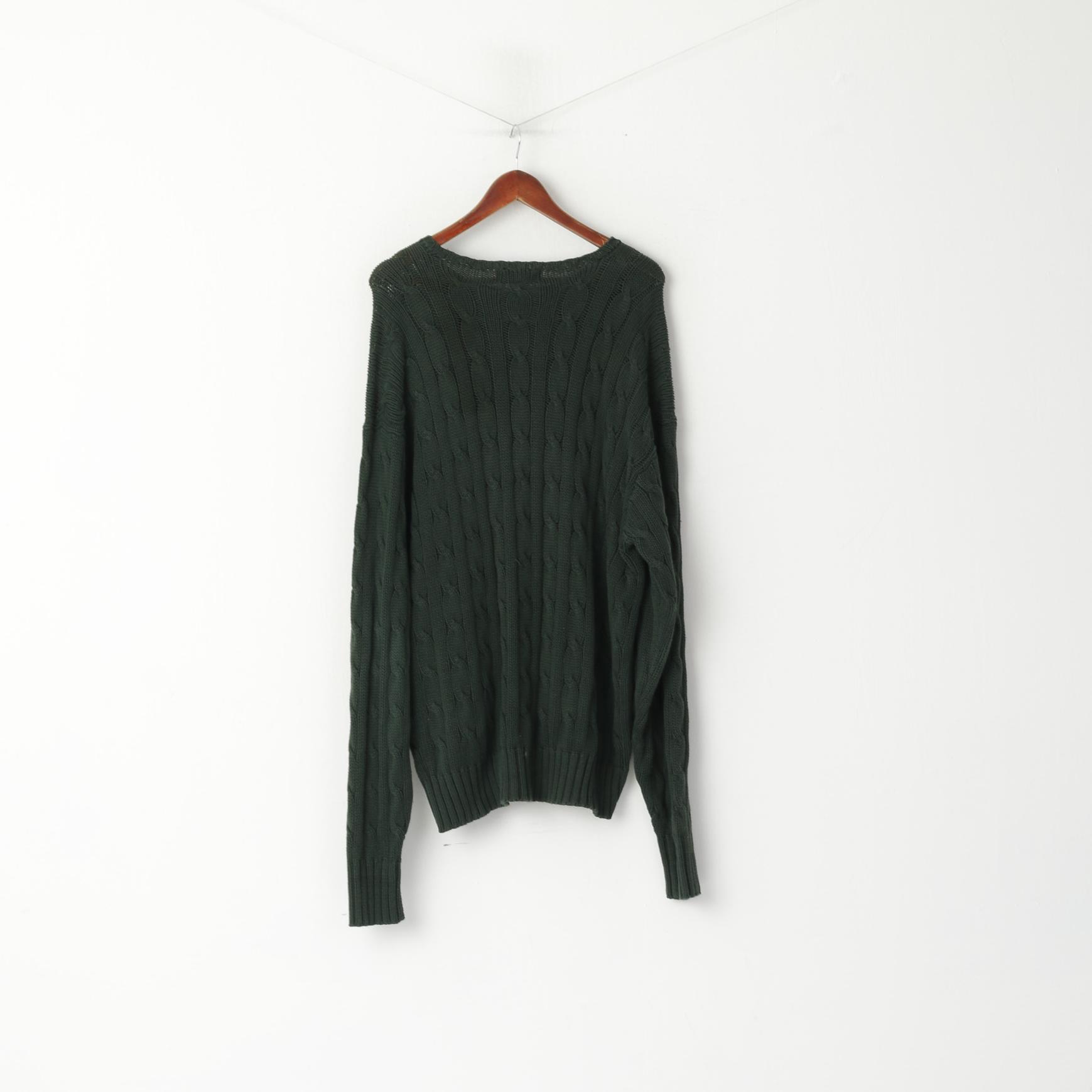 Polo di Ralph Lauren Uomo XXL Maglione verde a trecce in cotone lavorato a maglia maglione vintage