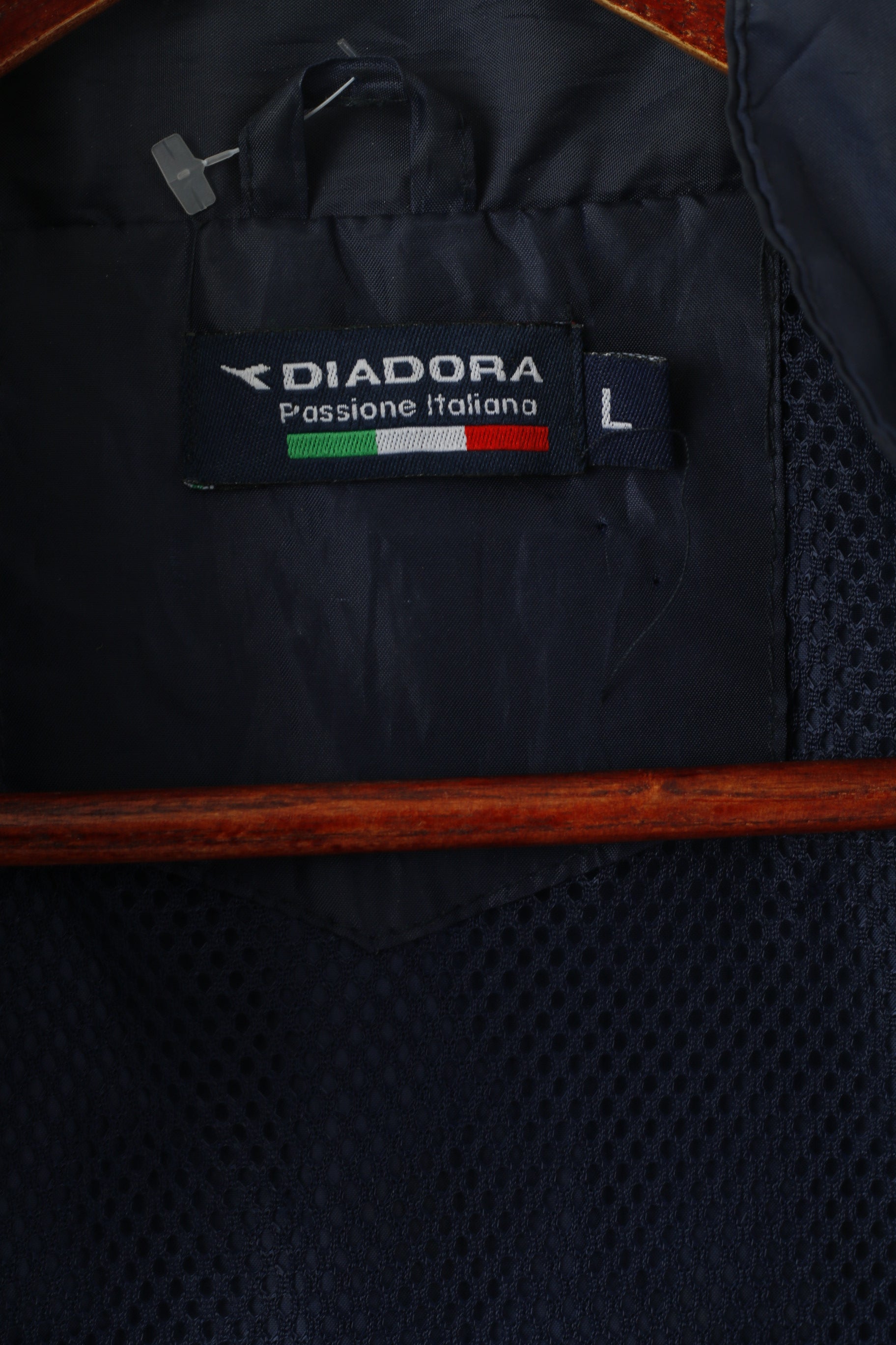Diadora Men L Jacket Navy Lightweight Vintage Active Full Zip Hooded Sportswear Top