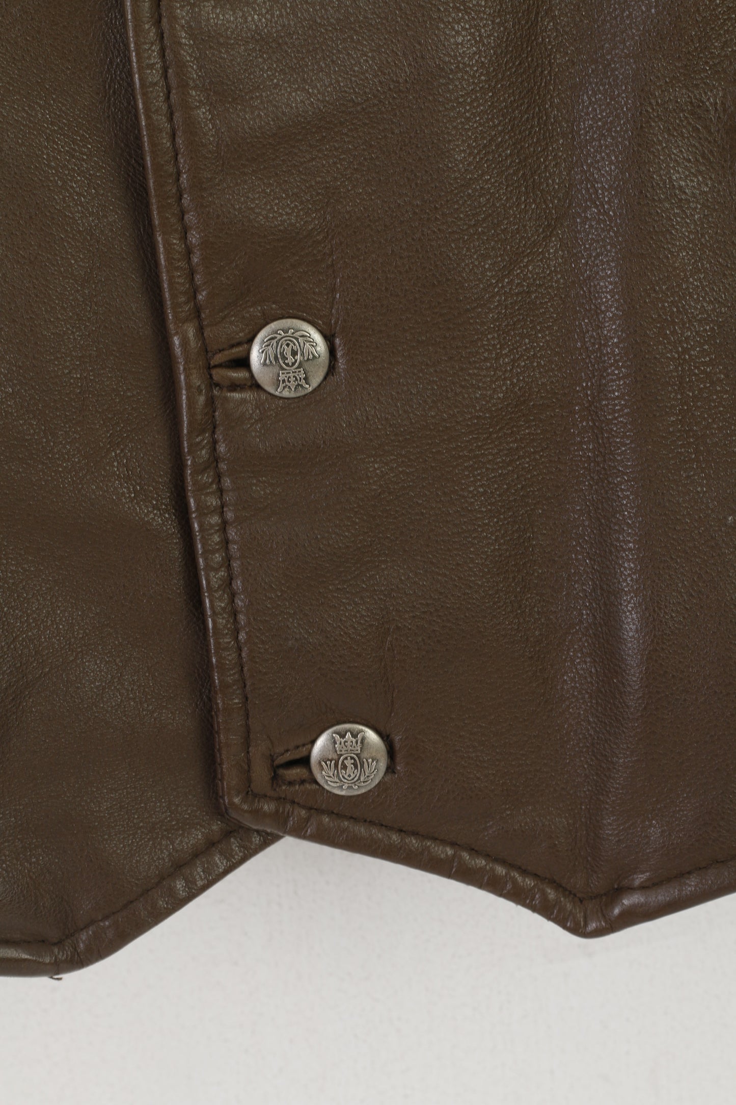 Vintage Men 48 M Waistcoat Brown Leather Leder Buttoned Delrey Retro Vest