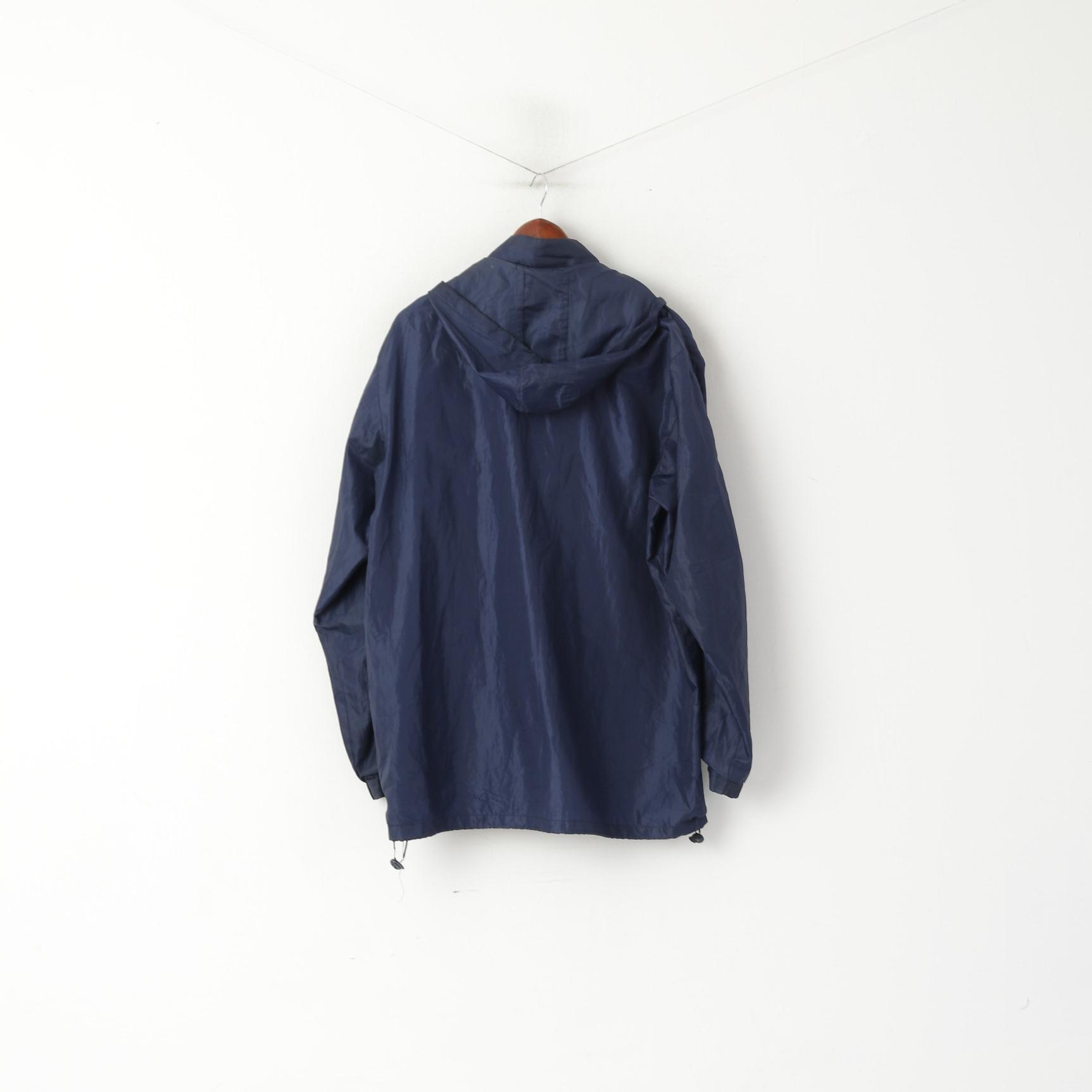 Diadora Men L Jacket Navy Lightweight Vintage Active Full Zip Hooded Sportswear Top