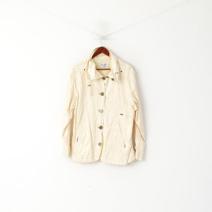 Personal Choice Women L Jacket Ecru Shiny Cotton Metal Vintage Single Breasted Top