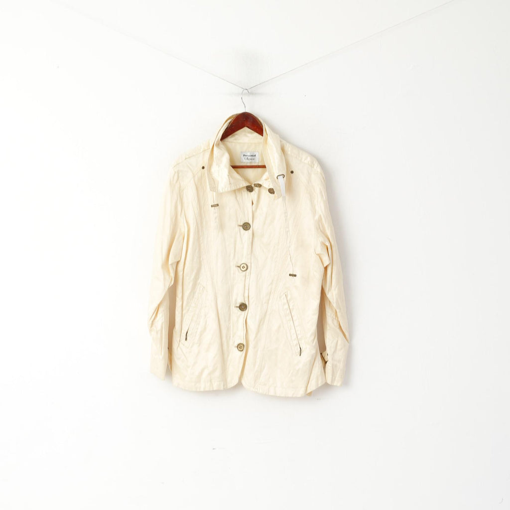 Choix personnel Femmes L Veste Écru Brillant Coton Métal Vintage Simple Boutonnage Haut