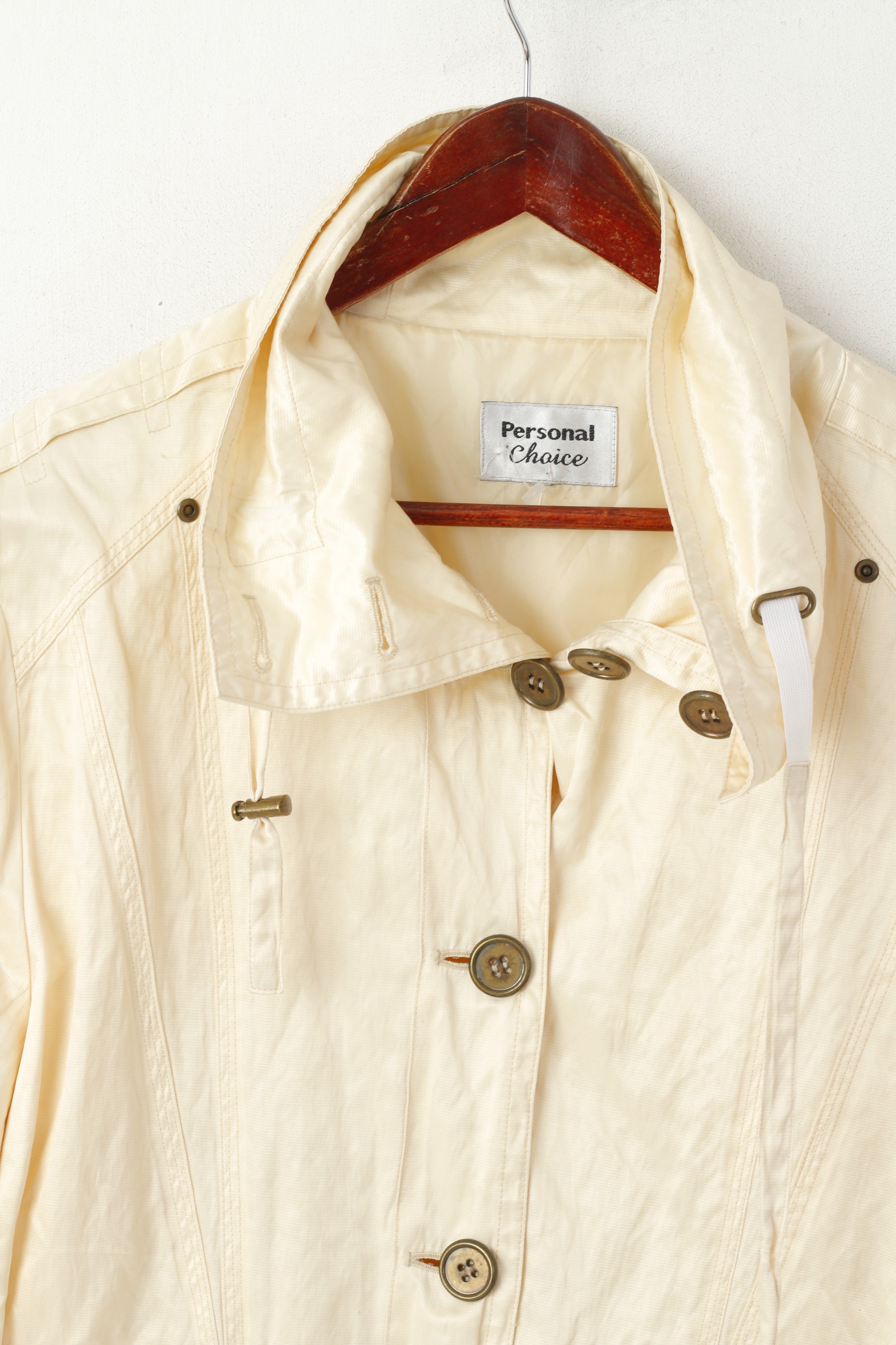 Choix personnel Femmes L Veste Écru Brillant Coton Métal Vintage Simple Boutonnage Haut