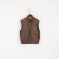Original Trapper Men XL Waistcoat Brown Leather Vintage Multi Pockets Zip Up Vest