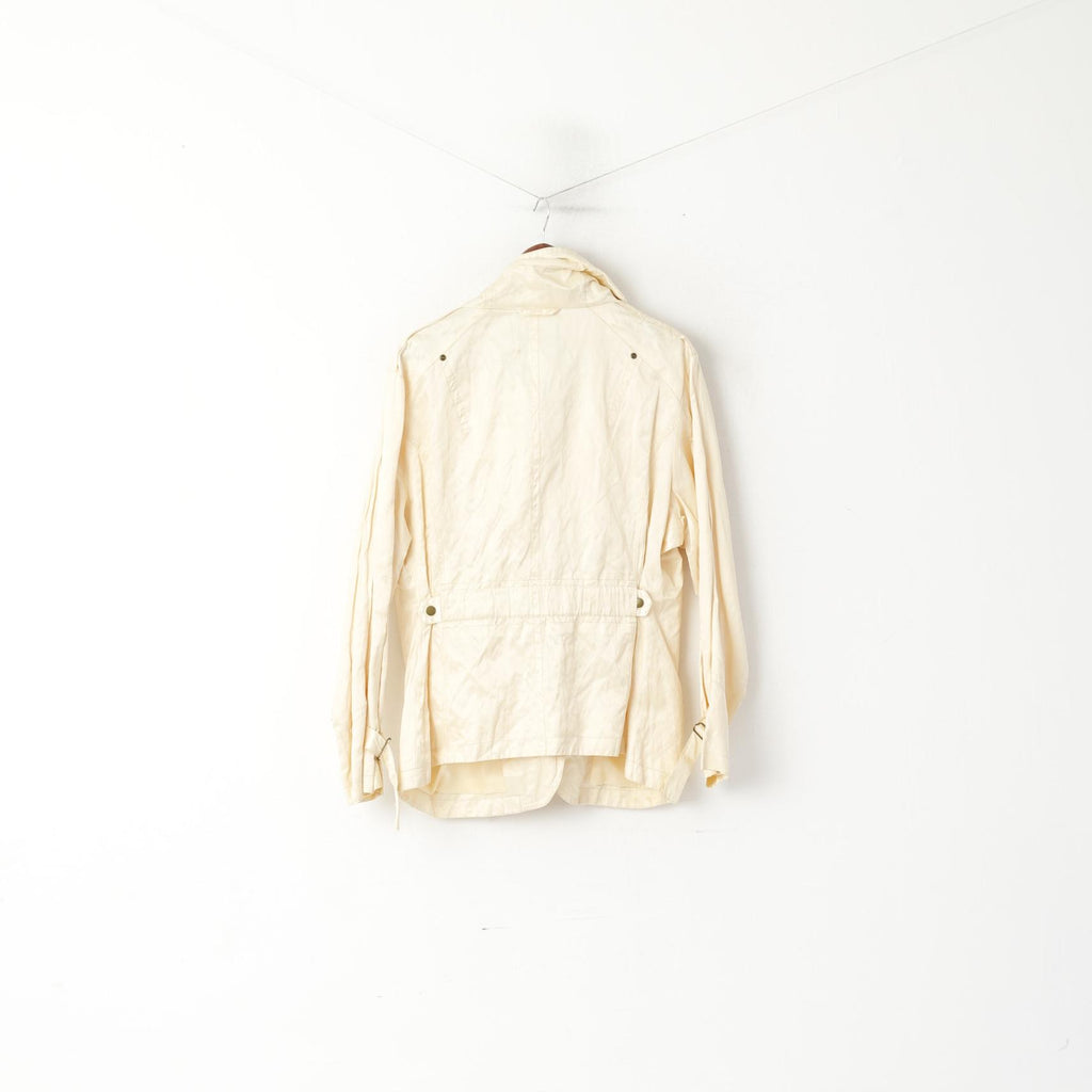 Choix personnel Femmes L Veste Écru Brillant Coton Métal Vintage Simple Boutonnage Haut