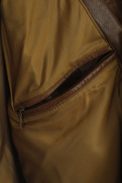 Gilet originale da uomo Trapper XL Gilet con zip multitasche vintage in pelle marrone