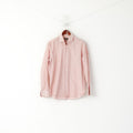 Hugo Boss Men 41 16 L Casual Shirt Peach Cotton Striped Regular Fit Long Sleeve Top
